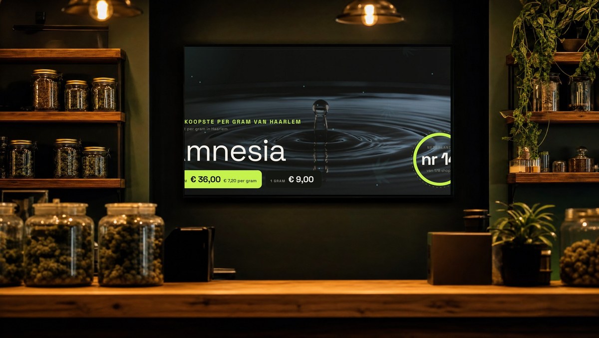 Het menubord op de tv in de zaak